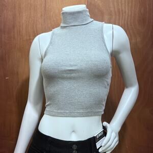 Zara Grey Ribbed Sleeveless Turtleneck Crop Top Size M